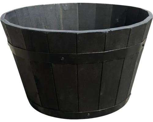 Houten plantenbak met vatvorm en metalen banden
