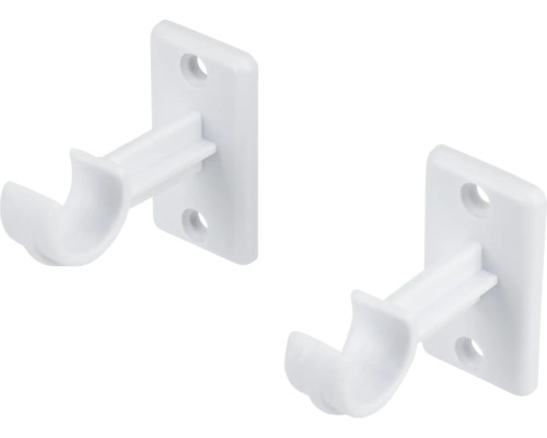 Twee witte gordijnroedehouders voor wandmontage