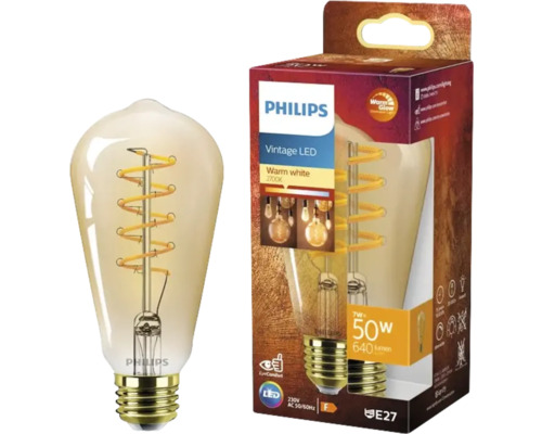 PHILIPS LED Filamentlamp vintage led 7W/E27 ST64 warmwit Philips Vintage LED lamp met E27 fitting en verpakking