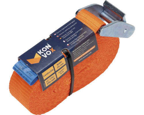Oranje spanband met klemgesp, 5 meter lang en 25 millimeter breed