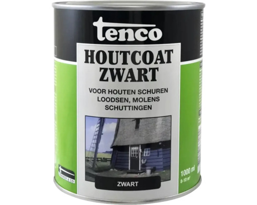 Tenco Houtcoat Zwart, houtbeschermingsverf voor houten schuren, loodsen, molens en schuttingen in een blik van 1000 ml
