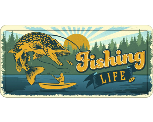 PLENTY GIFTS Metalen bord Fishing life 31,8x15,2 cm