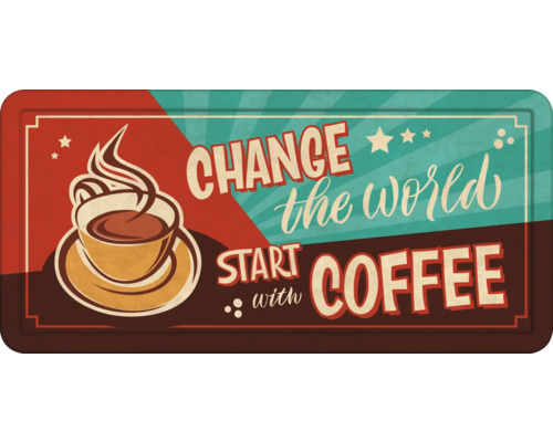 PLENTY GIFTS Metalen bord Change the world start with coffee 31,8x15,2 cm