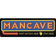 Decoratief bord met het opschrift mancave, uitgerust met lichtelementen