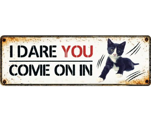 PLENTY GIFTS Metalen bord I dare you come on in 27x9 cm