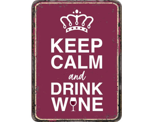 Metalen bord Keep calm and drink wine 5,6x7,6 cm