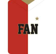 FAN belettering op een rood-witte achtergrond met ster