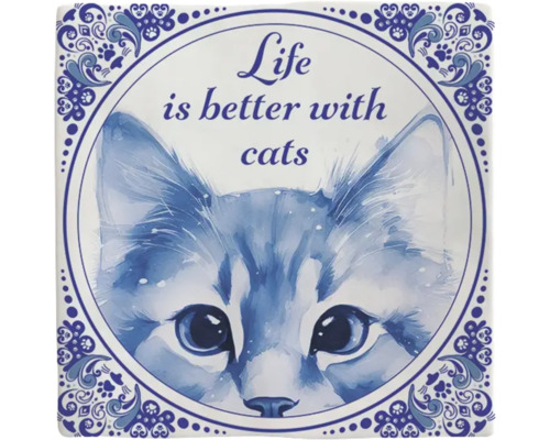 PLENTY GIFTS Decoratieve tegel keramiek Life is better with cats 10,8x10,8 cm Decoratieve tegel met de tekst ''Het leven is beter met katten'' en kattenmotief