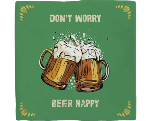 PLENTY GIFTS Decoratieve tegel keramiek Don't worry beer happy 10,8x10,8 cm Decoratief kussen met de opdruk Don''t Worry Beer Happy en twee bierpullen