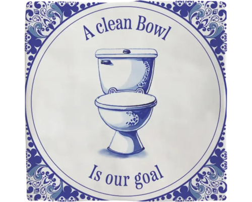 PLENTY GIFTS Decoratieve tegel keramiek A clean bowl is our goal 10,8x10,8 cm Decoratieve toiletborstel met de opdruk Een schone toiletpot is ons doel