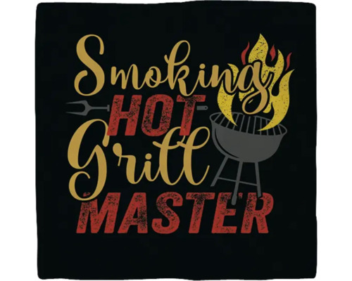 PLENTY GIFTS Decoratieve tegel keramiek Smoking hot grill master 10,8x10,8 cm Zwart kussen met de opdruk Smoking Hot Grill Master en barbecue