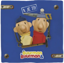 Buurman & Buurman-motief met gereedschap op blauwe achtergrond