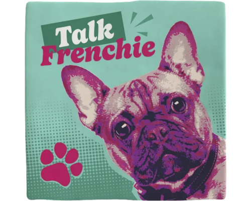 Kussen met een print van een Franse Bulldog en de tekst Talk Frenchie