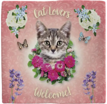 Decoratief kussen met kattenmotief, bloemen en vlinders
