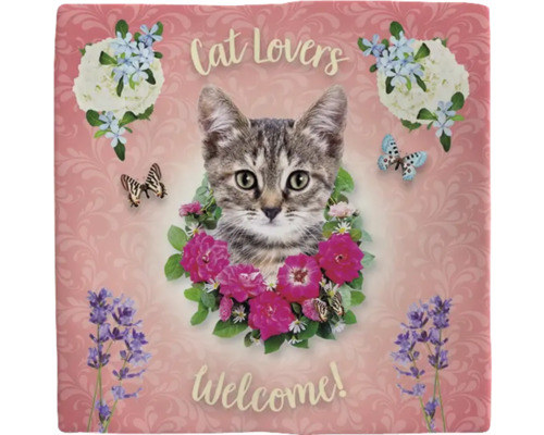 Decoratief kussen met kattenmotief, bloemen en vlinders