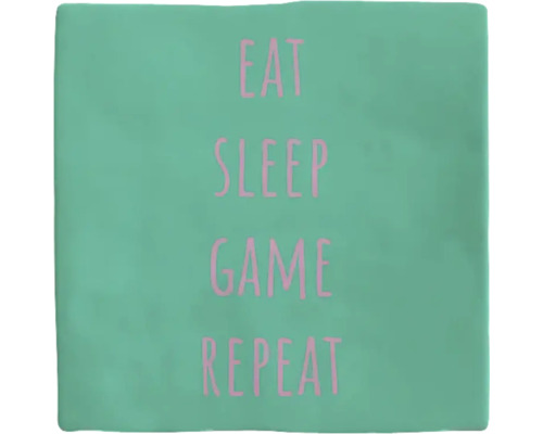 PLENTY GIFTS Decoratieve tegel keramiek Eat Sleep Game Repeat 10,8x10,8 cm Decoratief kussen met de print: Eat Sleep Game Repeat