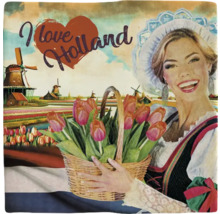 Decoratief kussen met het motief Holland met tulpen en windmolens