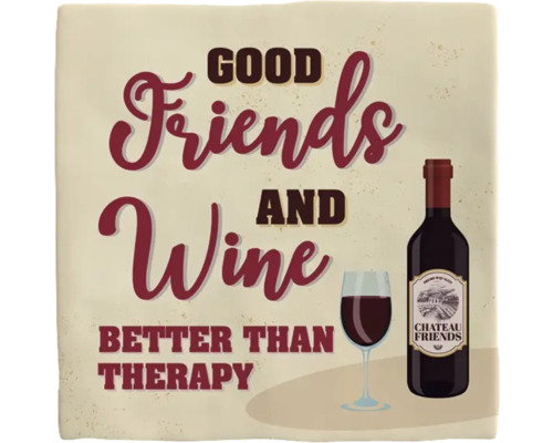 PLENTY GIFTS Decoratieve tegel keramiek Good friends and wine 10,8x10,8 cm Decoratief wijnmotief met fles en glas