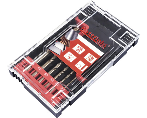 Metaalboren set met verschillende maten in plastic doos