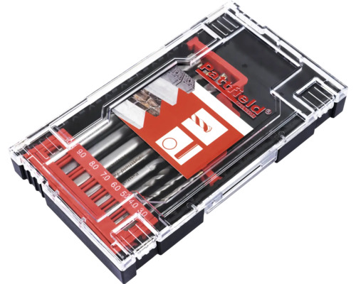 Boorset in transparante opbergdoos