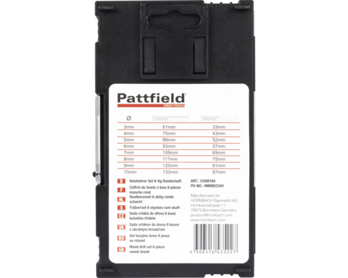 Pattfield houtborenset 8-delig ronde schacht