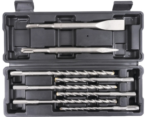 Boorhamerbeitelset in een zwarte opbergdoos