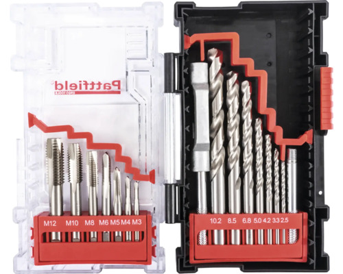 Boor- en schroefdraadtapsset in transparante doos