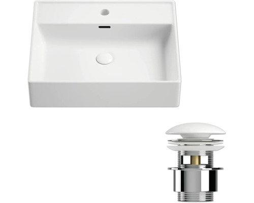 Opzetwastafel van keramiek met afvoergarnituur