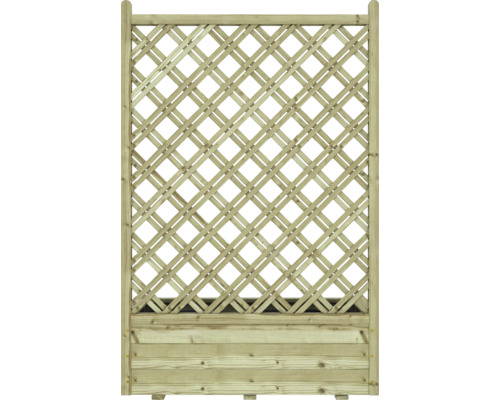 Houten schutting met klimrek en plantenbak