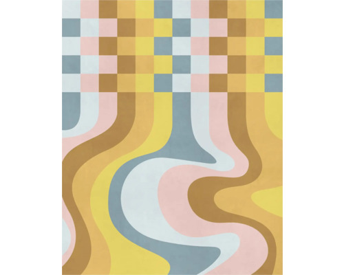 KOMAR Fotobehang vlies FLX4-055 Colored Honey 200x250 cm Vinyl met patroon met schaakbordmotief en golvende lijnen