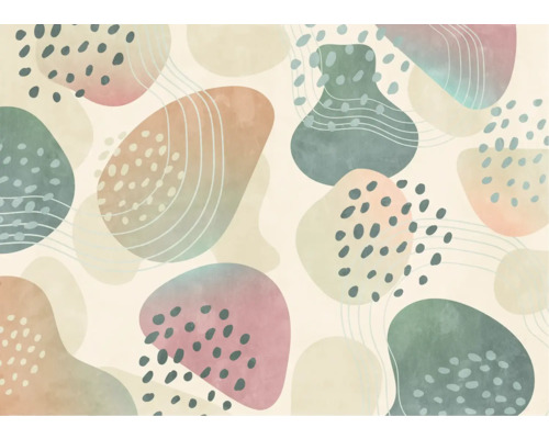 KOMAR Fotobehang vlies FLX7-014 Bohorama 350x250 cm Abstract behang met organische vormen en stippenpatroon