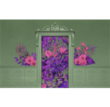 Decoratieve muurschildering met bloemmotief en stucwerkframe