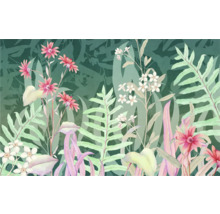 Bloemenbehang met floraal patroon van varens en bloemen