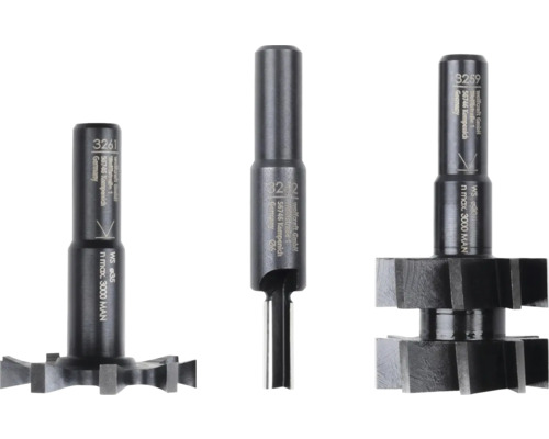 Drie groeffrezen voor houtbewerking