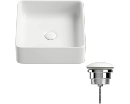 Opzetwastafel van keramiek met afvoergarnituur