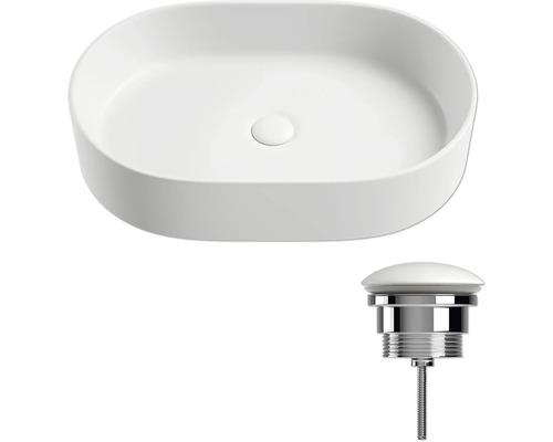 Wastafel van keramiek met afvoergarnituur