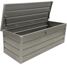 Geopende metalen tuinkist voor buitenopslag