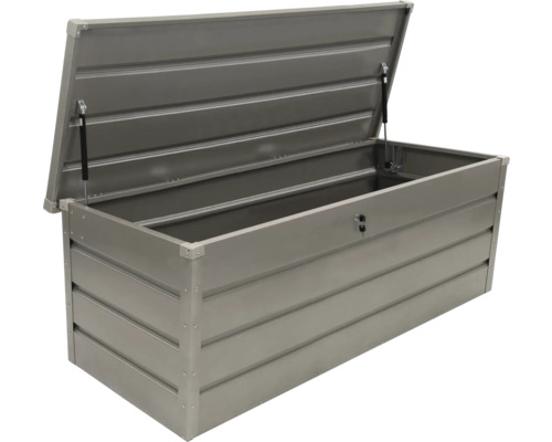 Geopende metalen tuinkist voor buitenopslag