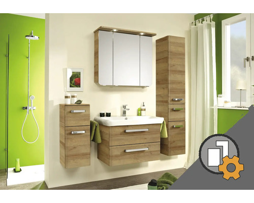 JUNGBORN Badmeubel Dodici op maat Badkamer met wastafelonderkast, spiegelkast en hoge kast in houtlook