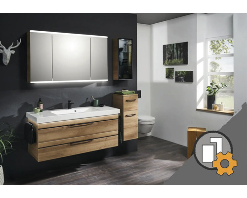 JUNGBORN Badmeubel Tredici op maat Badkamer met wastafelonderkast, spiegelkast, hoge kast en wandtoilet voor een stijlvolle ambiance