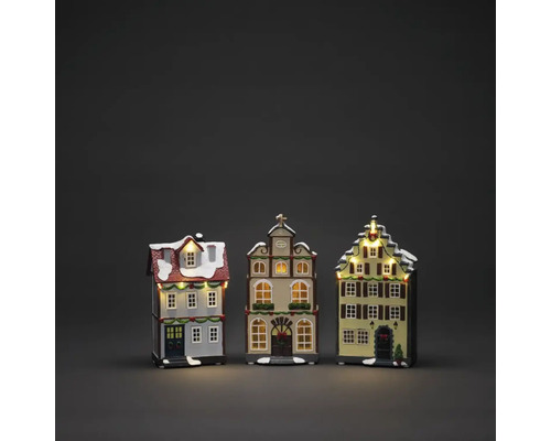 KONSTSMIDE Kerstverlichting LED kersthuisjes 14 lampjes extra warmwit 3 st Drie verlichte decoratieve huizen voor de kerstperiode.