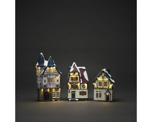 KONSTSMIDE Kerstverlichting LED kersthuisjes met timer 23 lampjes warmwit 3 st Decoratieve, verlichte vakwerkhuizen voor de kersttijd