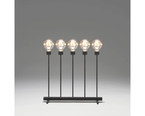 Decoratieve lamp met vijf gloeilampen op een voet