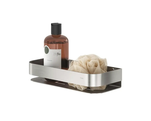 Hoekrek van roestvrij staal met shampoo en badspons