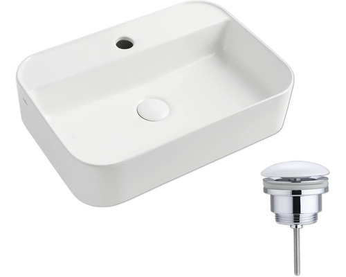 Wastafel van keramiek met afvoergarnituur