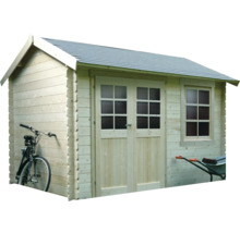 Houten tuinhuis met raam en dubbele deur