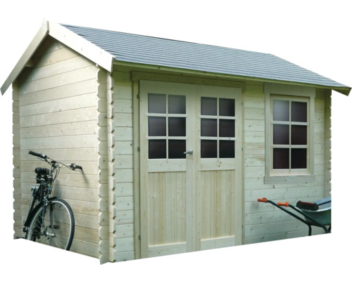 Houten tuinhuis met raam en dubbele deur