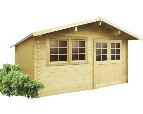 Houten tuinhuis met raam en dubbele deur