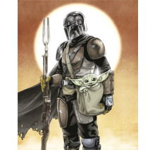 Illustratie van Mandalorian met Baby Yoda