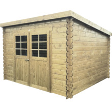 Houten tuinhuis met dubbele deur en ramen